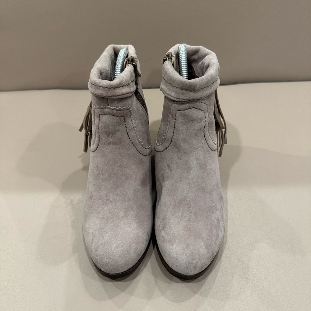 Sam Edelman Light Gray Suede Fringe Ankle Booties - Picture 7 of 10